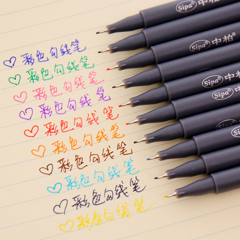 10 pcs/Lot Color drawing pen Fine line 0.38mm water-color pens