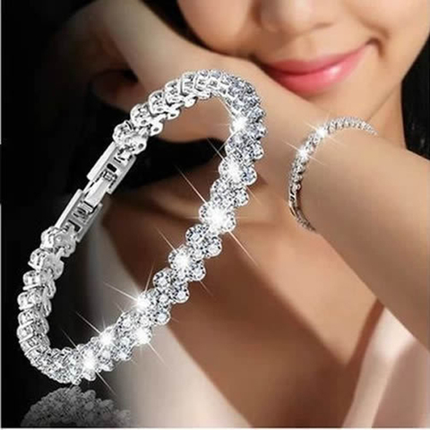 Women Silver Color Rose Gold Bracelet for Female Crystal Heart Charm Bracelet Women Bridal Wedding Fine Jewelry Gift ► Photo 1/6
