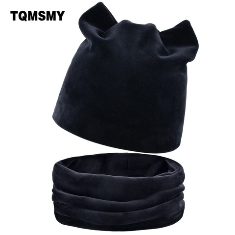 TQMSMY 2022 Cat Ear Women's Winter Hat Knitted Wool Beanies Female Hip Hop Caps Skullies Hats For Women Mask Scarf Bone DH06T ► Photo 1/6