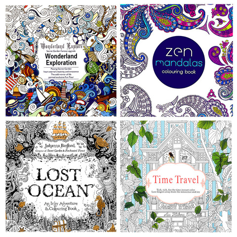 4 Pcs 24 Pages English Version Lost Ocean Time Travel Coloring Book Mandalas Flower For Adult Relieve Stress Drawing Art Book ► Photo 1/4