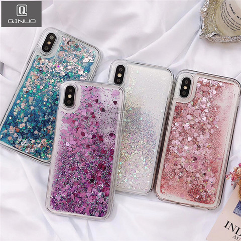 QINUO Love Heart Glitter Phone Case For iphone 11 Pro Max X XR XS MAX 6S 6 7 8 5 5S SE 2022 Liquid Quicksand Bling Sequin Cover ► Photo 1/6