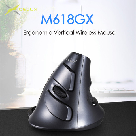 Delux M618 GX Ergonomic Vertical Wireless Mouse 6 Buttons 1600DPI Optical Mice With  For PC Laptop ► Photo 1/6