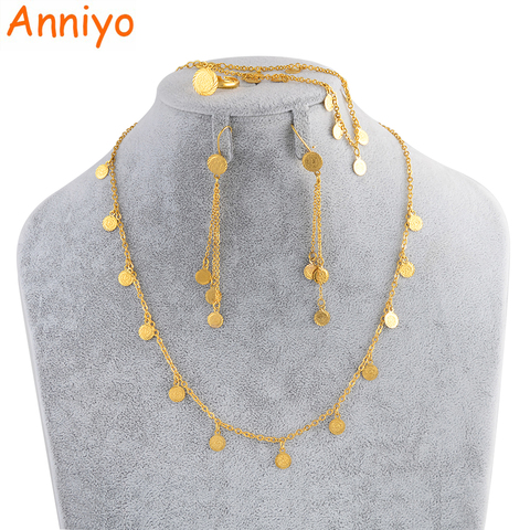 Anniyo Small Coin Jewelry Set for Girls,Necklace Earring Bracelet Ring Gold Color Arab Jeweler Metal Coins for Kids #049706 ► Photo 1/6