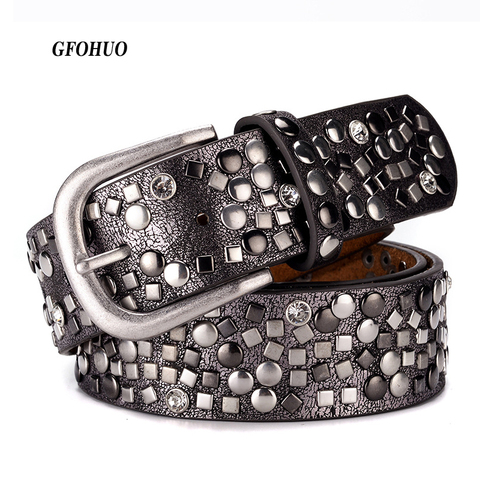 Split Leather + PU Rivet Belt Fashion Rhinestone Women's Studded Belts High Quality Female Leather Rock Women Strap For Jeans ► Photo 1/1