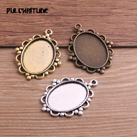 6pcs 18*25mm Inner Size Three Color Metal Alloy Simple Oval Cabochon Pendant Setting Jewelry Findings ► Photo 1/6