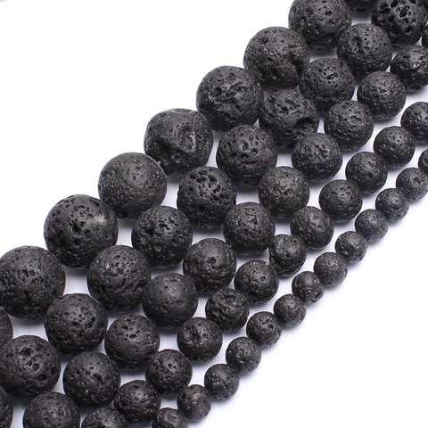 Wholesale 4/6/8/10/12mm Natural Black Volcanic Lava Stone Round Beads 15.5