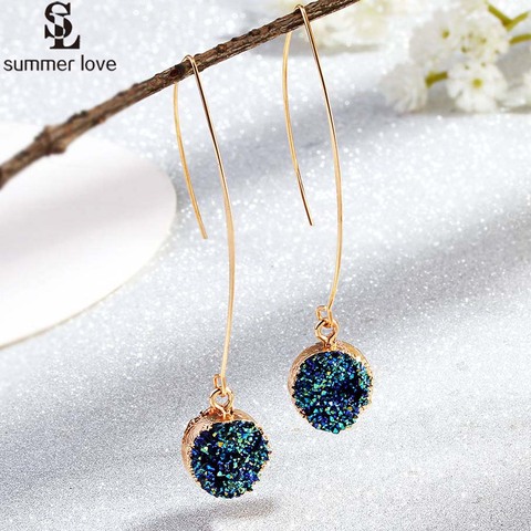 2022 Glitter Druzy Earrings for Women Fashion Gold Color Round Resin Stone Long Dangle Drop Earring Designer Jewelry Gift ► Photo 1/6