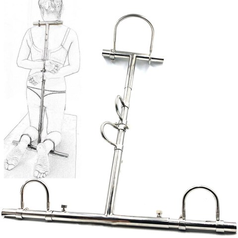 Multifunctional Adjustable Bondage Kneeling Torture Restraints Device Stainless Steel Collar Wrist Handcuffs Ankle Cuffs Sex Toy ► Photo 1/6