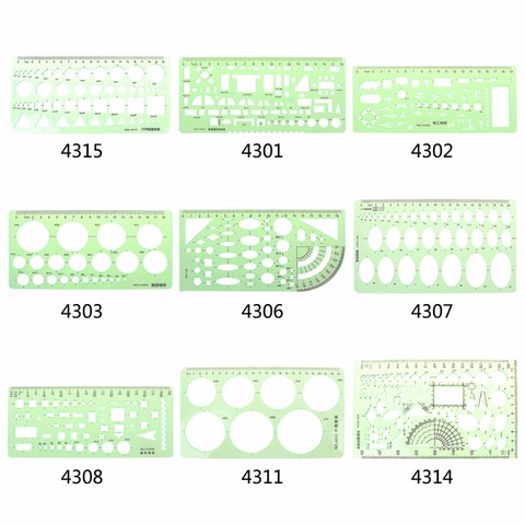 18 Styles rulers  Green Plastic Circles Geometric Template Ruler Stencil Measuring Tool Stationery Students Drawing Curve Ruler  ► Photo 1/6