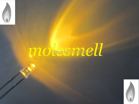 free shipping 50 x 3mm Yellow Candle Light Flicker Ultra Bright Flickering LED Leds ► Photo 1/1
