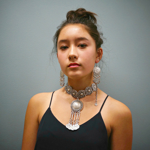 2022 vintage color chain wind large flower bib choker necklace women turkish coin long bone tassel jewelry necklaces & pendants ► Photo 1/6