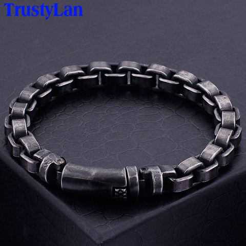 Solid Black Stainless Steel Men Bracelet Vintage Jewelry Big Size 10 Inches Chain Link Friendship Mens Bracelets & Bangles 2022 ► Photo 1/6