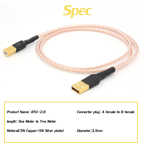 8xTwist 5N OCC pure copper +silver plated braided HIFI USB Cable DAC A-B OCC Silver Plated Digital AB Audio A to B Audio Cable ► Photo 1/1