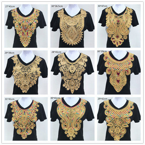 1pc Gold Embroidery Ethnic Style Collar Venise Sequin Floral Embroidered Applique Lace Neckline Collar Garment Accessories ► Photo 1/6