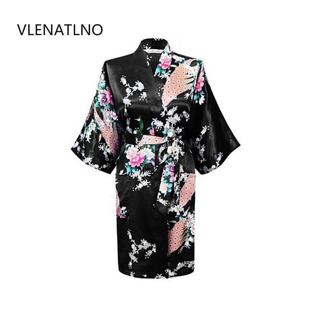 2015 Silk Kimono Robe Bathrobe Women Satin Robe Robe Longue Femme