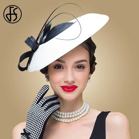 FS Fascinators Black And White Weddings Pillbox Hat For Women Straw Fedora Vintage Ladies Church Dress Sinamay Derby Hats ► Photo 1/6