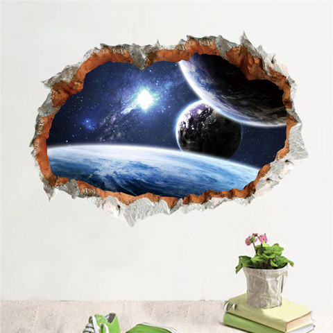 Outer Space Planet Wall Sticker 3D Effect Through Wall Home Decor Galaxy Mural Decals Living Room Bedroom Decoration ► Photo 1/2