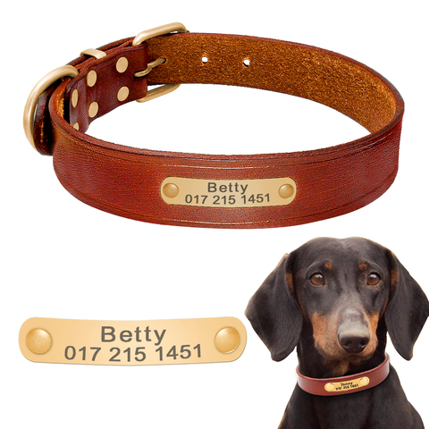 Personalized Dog Collars Leather Customized ID Name Collars for Dog Adjustable Engrave for Small Medium Large Dogs Pets Pug XS ► Photo 1/6