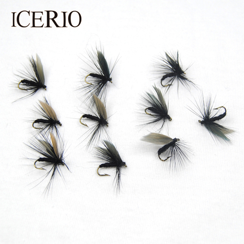ICERIO 10PCS Black Dry Flies Fly Trout Fishing Lures #12 ► Photo 1/1