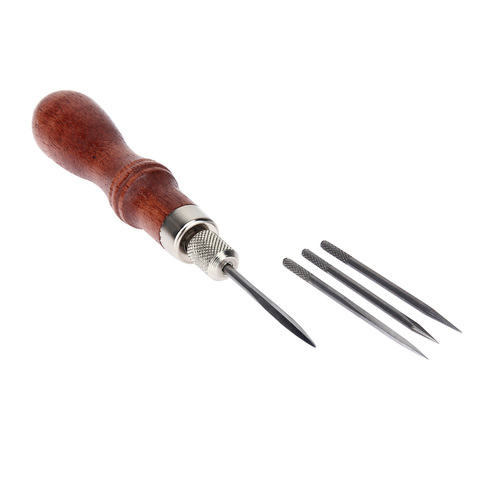 4 in 1 DIY Wood Handle Leather Stitching Awl for Leather Sewing Scratch Awl Tools Canvas Leathercraft Sewing Needle Kit ► Photo 1/6