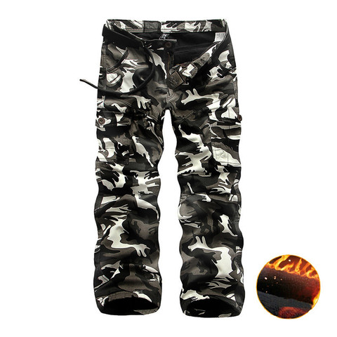 Fleece Cargo Pants Men Casual Loose Multi-pocket Trousers Men Winter Military Army Combat CamouflageTactical Pants Male Clothing ► Photo 1/6