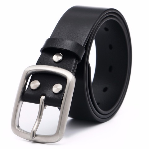 stainless steel buckle strap mens belts luxury full grain cowhide 100% genuine leather formal business real 105 cm 140 150 160 ► Photo 1/1