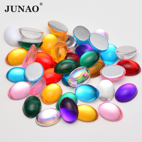 JUNAO 10x14mm 13x18mm Mix Color Cabochon Rhinestones Acrylic Flatback Gems Oval Crystals Beads Non Sewing Strass for DIY Crafts ► Photo 1/6