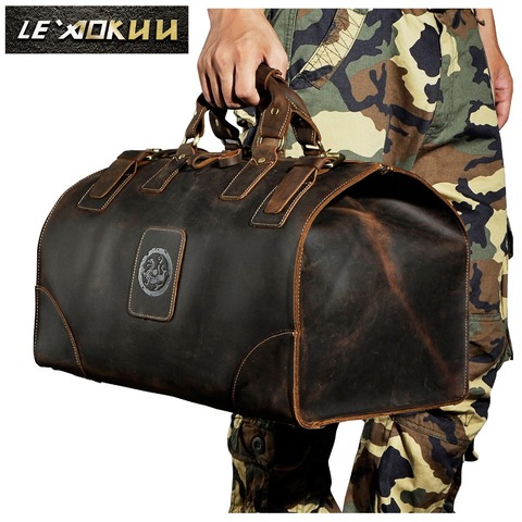 Men Genuine Leather Large Capacity Vintage Design Duffle Bag Male Fashion Travel Handbag Luggage Bag Suitcase Tote Bag 8151-b ► Photo 1/5