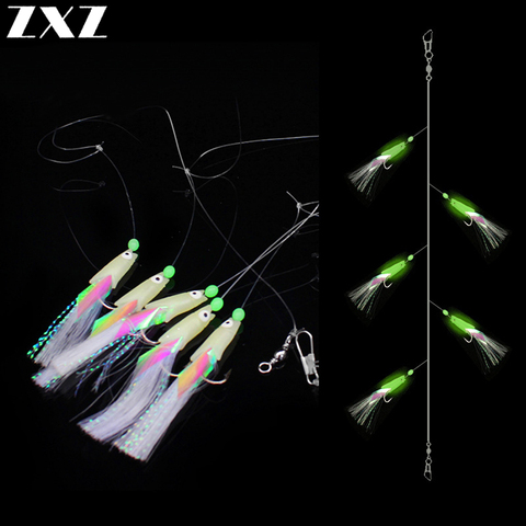 5Pcs High Carbon Steel Astringency Mackerel Feathers Bass Cod Lure Sea Luminous Fishing String Hook Soft Bait Hooks Wire Tool ► Photo 1/6