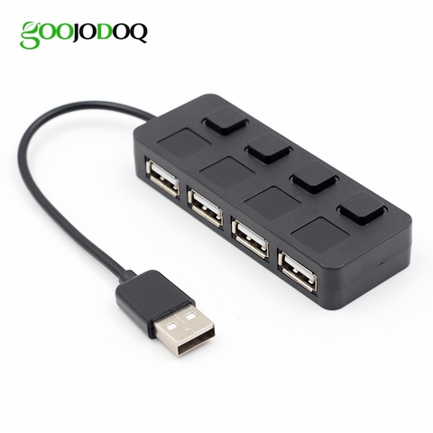 High Speed Slim 4 Ports USB 2.0 Hub LED USB Hub Splitter With Power on/off Switch For Laptop PC Computer Wholesales Black/White ► Photo 1/4