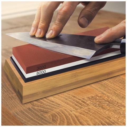 Sharpening Stone 3000 & 8000 Grit - Double Sided Whetstone Set For Knives With Non-Slip Bamboo Base and Free Angle Guide ► Photo 1/3