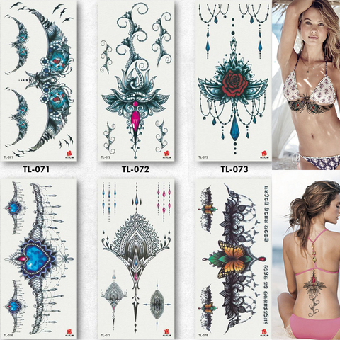 1 Sheet Chest Body Tattoo Temporary Waterproof Jewelry Lace Decal Waist Art Tattoo Sticker for Women ► Photo 1/6