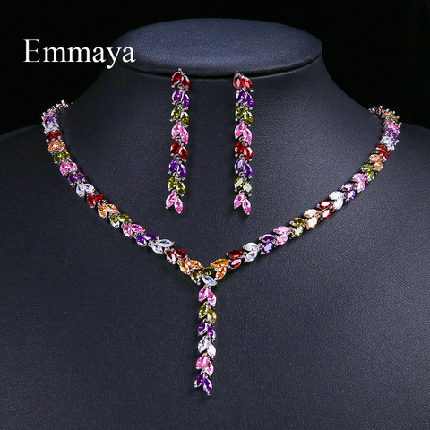 Emmaya Luxury Colorful Sparking  Cubic Zircon Drop Earring Necklace Heavy Party Jewelry Set Wedding Bridal Dress Gift ► Photo 1/5