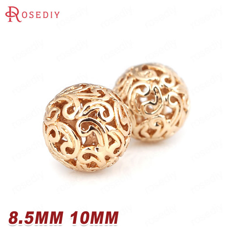6PCS 8.5MM 10MM 24K Champagne Gold Color Plated Brass Hollow Round Beads High Quality Diy Jewelry Accessories ► Photo 1/6