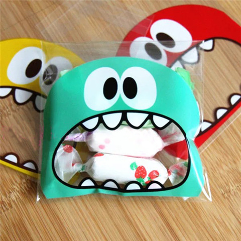 50Pcs Cute Big Teech Mouth Monster Plastic Bag Wedding Birthday Cookie Candy Gift Packaging Bags OPP Self Adhesive Party Favors ► Photo 1/6
