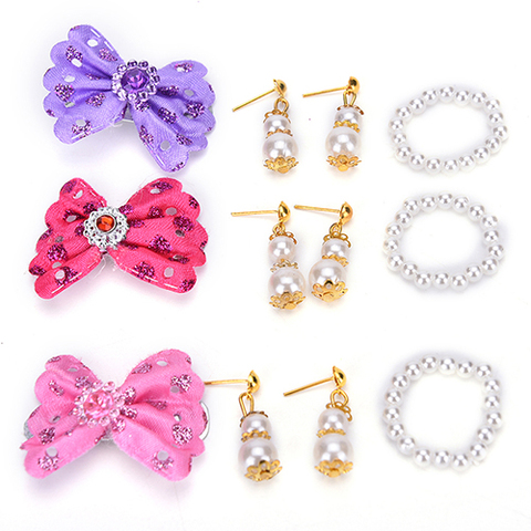 1 Set Kids Best DIY Birthday Gift Bowknot Hair Clip Pearl Necklace Earrings Jewelry for Barbie Dolls Accessories ► Photo 1/6