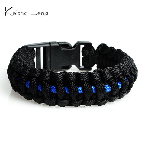 Keisha Lena Outdoor Travel Camping Thin Blue Line Black Braided Cobra Weave Plastic Buckle Paracord Survival Bracelet Police ► Photo 1/6
