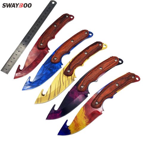 Swayboo Real CS:GO Gut Knife fade Counter Strike Fixed Blade rainbow Tactical Hunting tiger tooth Survival Knives sheath ► Photo 1/6