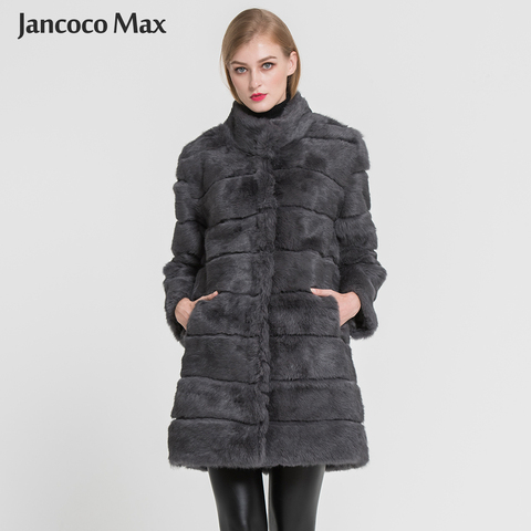 Jancoco Max 2022 New Winter Real Rabbit Fur Jacket Warm Soft Long Fur Coat Women Christmas Dress S1675 ► Photo 1/6
