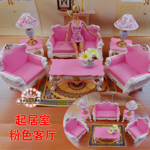 Furniture Living room (sofa + coffee table + lamp) accessories for barbie doll 1/6 toys Girl birthday gift plastic Play Set ► Photo 1/6