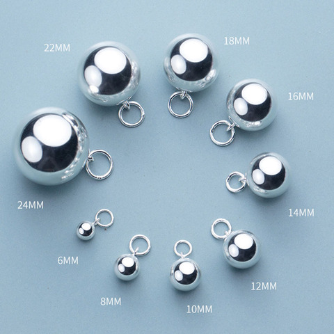 925 Sterling Silver Round Ball Bell Charms(No Ringing) 5-24mm Glossy Ornament Pendants DIY Gift Necklace Jewelry Making Findings ► Photo 1/4