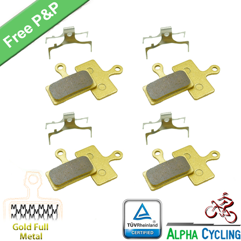 Bicycle Disc Brake Pads for Shimano XT M985, M988, Deore XT M785, SLX M666, M675, Deore M615, Alfine S700, 4 Pairs, Gold Metal ► Photo 1/1