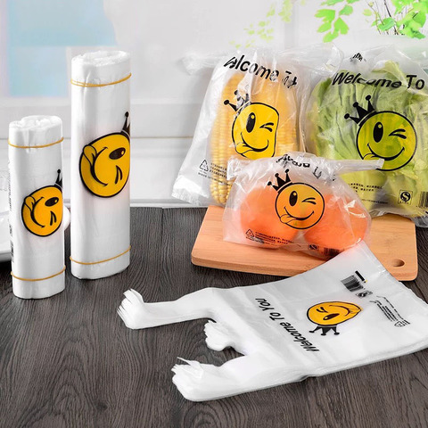 50pcs/pack 9 Sizes Carry Out Bags Smile Gift Bag Retail Supermarket Grocery Shopping Plastic Bags With Handle Food Packaging ► Photo 1/6