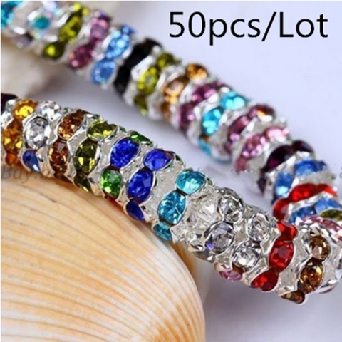 Wholesale 50pcs 6MM Metal Silver Plated Crystal Rhinestone Rondelle Spacer Beads 13 Colors For Choose DIY ► Photo 1/3