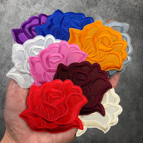 Embroidered Applique Iron Sew On Patches Red Rose Flower DIY Sewing Patch  Badge