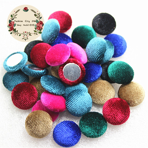 Mix Colors 50pcs 15mm Korea Velvet Fabric Covered Round Button Flatback Cabochon DIY Decoration Button Scrapbooking,BK1008 ► Photo 1/1