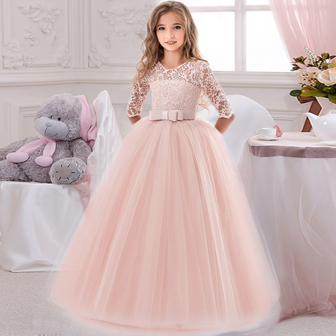 Flower Girl's Birthday Banquet Lace Stitching Dress Elegant Girl Evening Party Dress Princess Flower Girls Eucharist Party Dress ► Photo 1/6