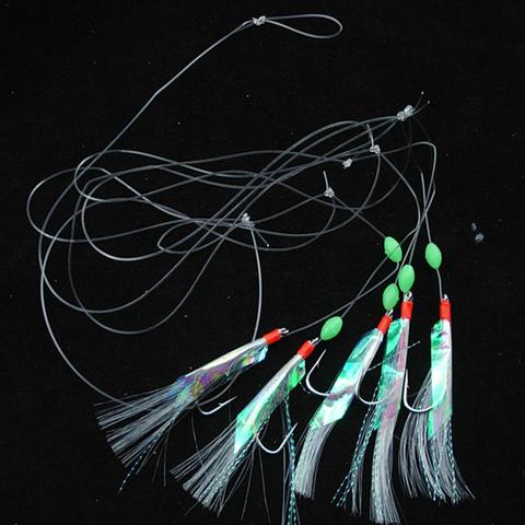 5 Pcs Steel Carbon Mackerel Feathers Bass Cod Fishing Lures Sea Fishing Tackle Boat Head Treble Barbed Luminous Fishing Hook ► Photo 1/6