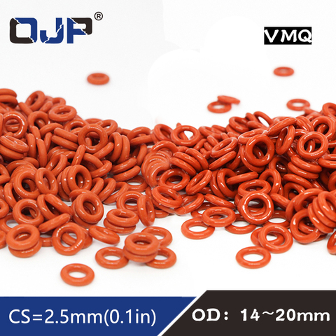 10PCS/lot Red Silicon Ring Silicone/VMQ O ring OD14/15/16/17/18/19/20*2.5mm  Thickness Rubber O-Ring Seal Gaskets Rings Washer ► Photo 1/6