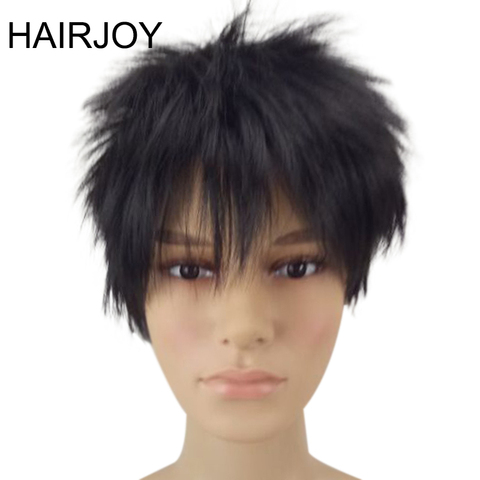 HAIRJOY Man Synthetic Hair Natrural Black Short Layered Wig 1B Color Male  Curly Full Wigs Free Shipping ► Photo 1/6